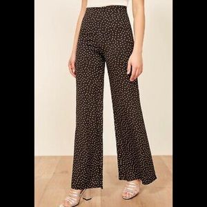 Reformation Selena Polka Dot Black and White Wide Leg High Waist Pants Size 2